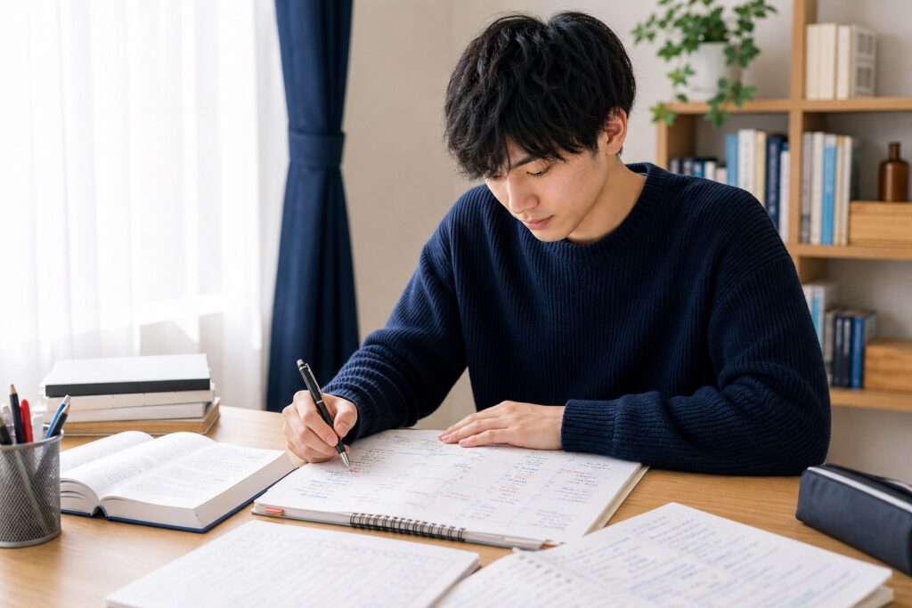 留年確定から半年で立ち直り計画表を見つめ直す薬学部生