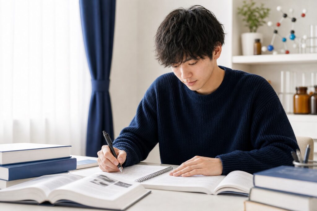 基礎科目のつまずきから進級を目指し専門書に向き合う薬学部3年生