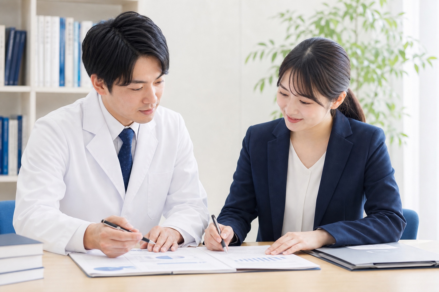 家庭教師とセンター担当が並んで学習計画を確認する二人体制のサポート