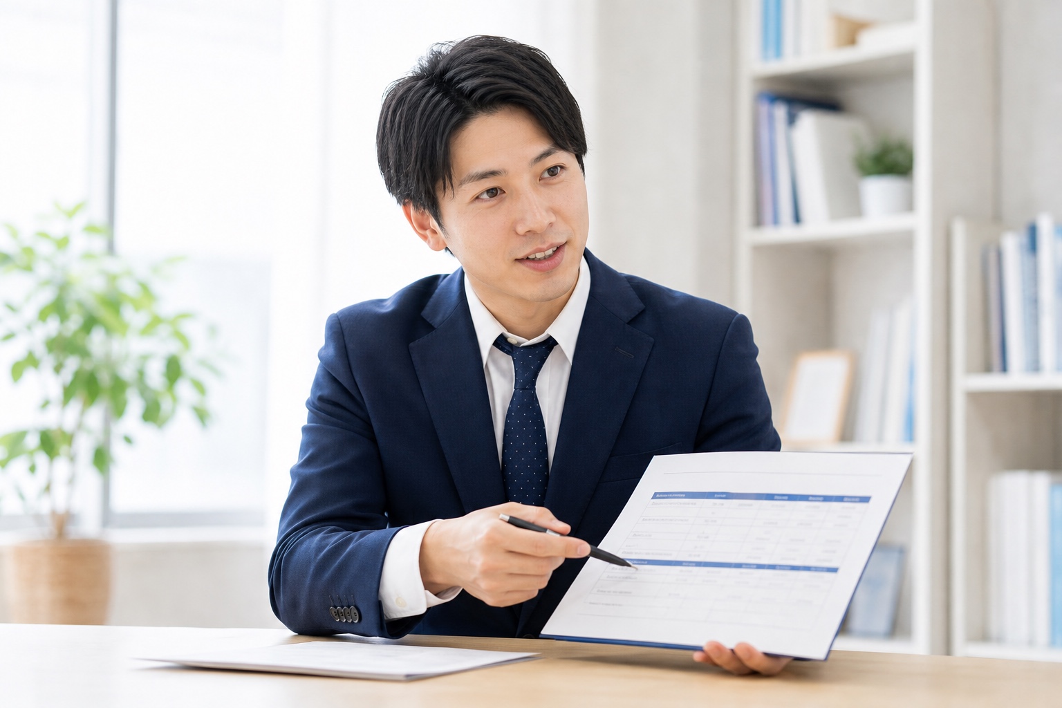 料金表を前に総費用を明確に説明する落ち着いた面談の様子