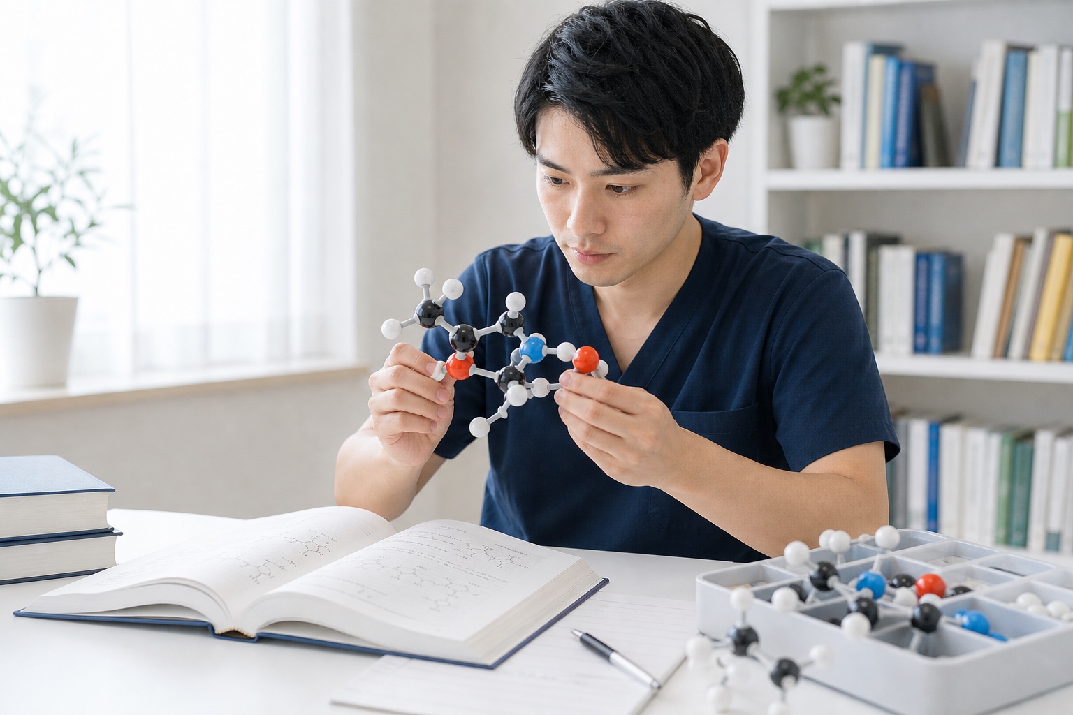 有機化学の分子模型と教科書で基礎から学び直す薬学部生