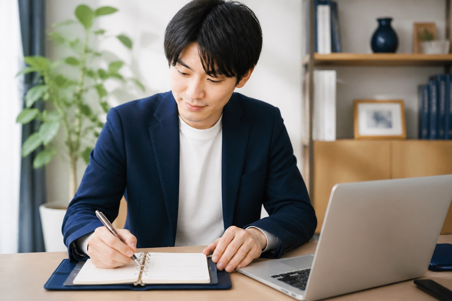 手帳とノートPCでスケジュールを柔軟に調整する家庭教師の落ち着いた手元