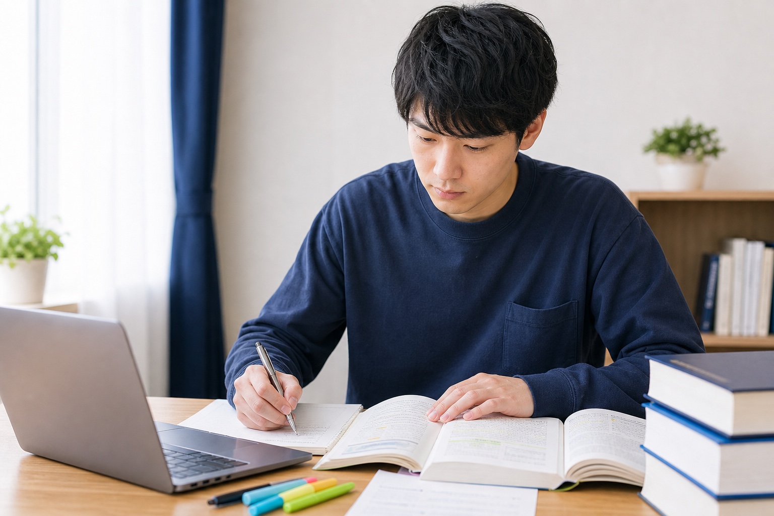 国家試験対策のためオンラインで熱心に学ぶ薬学部生の集中した姿